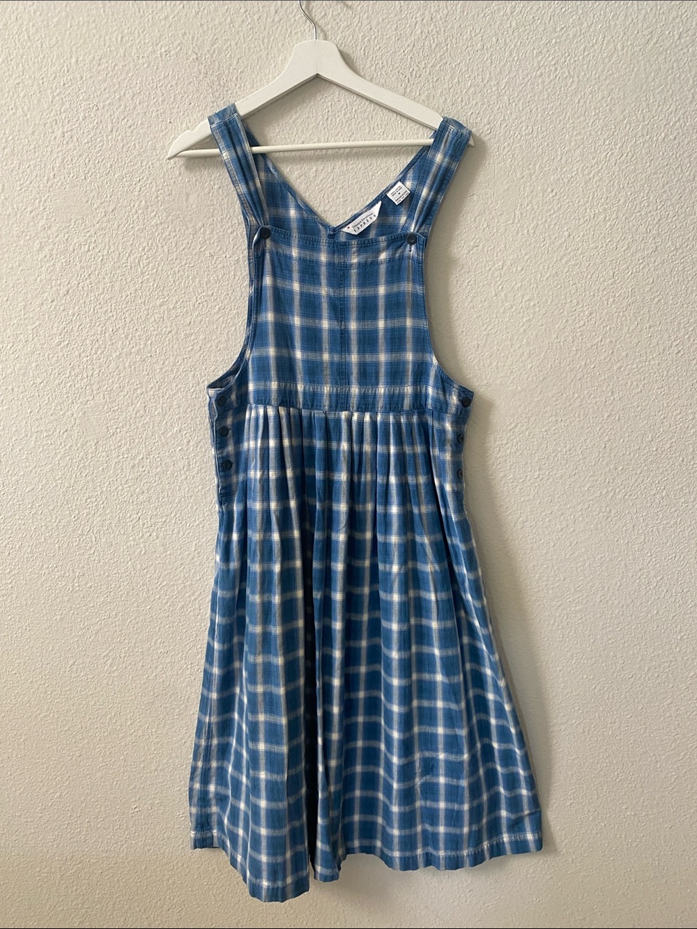 Vintage Express blue plaid cotton 
 Overall Dress medium